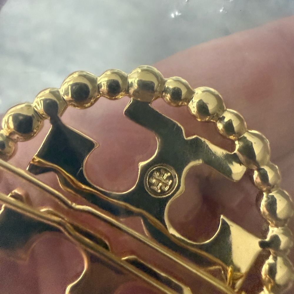 NWOT TORY BURCH Double T pearl-embellished hairpin Authentic Gold Pearl Ivory - Picture 4 of 4